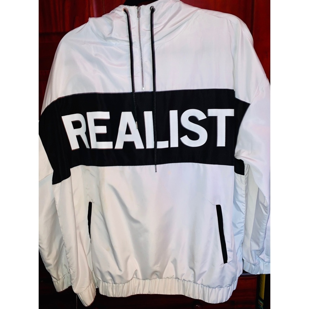 White Plus Size Realist Graphic Windbreaker